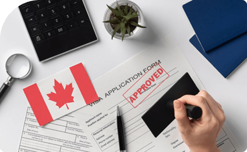 Visa application approved with Canadian flag